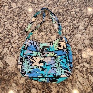 Floral Quilted Shoulder Bag in Turquoise and Black